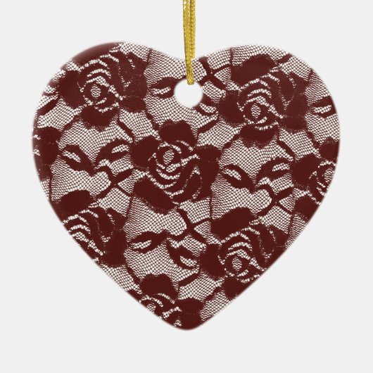 ブルガンディレッドホワイトレースフローラ セラミックオーナメント (正面)