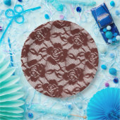 ブルガンディレッドホワイトレースフローラ ペーパープレート (パーティー)