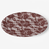 ブルガンディレッドホワイトレースフローラ ペーパープレート (アングル)