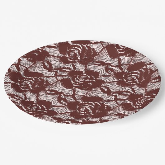 ブルガンディレッドホワイトレースフローラ ペーパープレート (アングル)