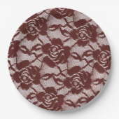 ブルガンディレッドホワイトレースフローラ ペーパープレート (正面)