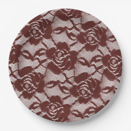 ブルガンディレッドホワイトレースフローラ ペーパープレート