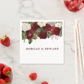 ブルガンディレッドホワイト結婚フローラ婚約 スタンダードカクテルナプキン (インサイチュ)