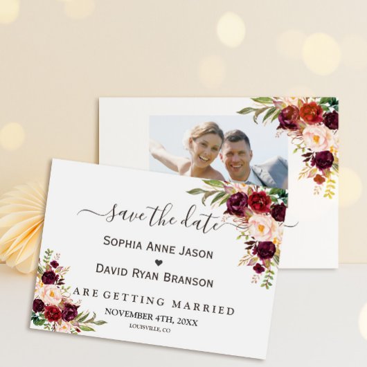 ブルガンディレッドマルサラフローラ結婚金ゴールド セーブザデート