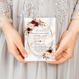 ブルガンディレッドマルサラフローラ金ゴールド結婚大理石 招待状