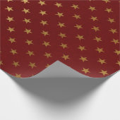 ブルガンディレッドマルーン金ゴールドスターズホリデーズ ラッピングペーパー (角)