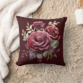 ブルガンディレッドローズクラシックフローラ クッション (ブランケット)