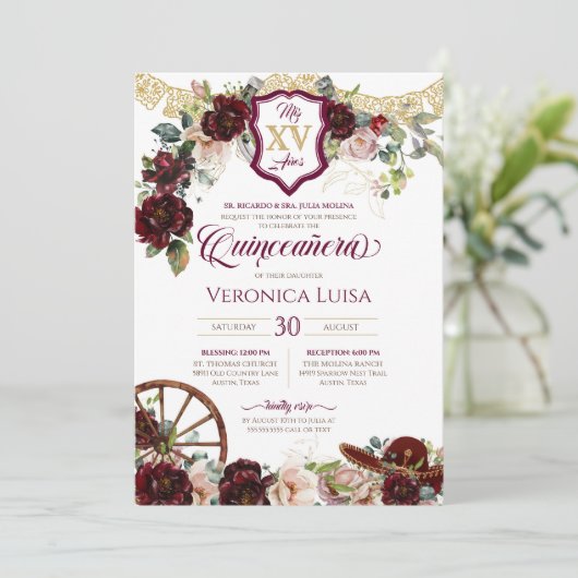 ブルガンディレッドローズチャエレガントーロキンセアニェラインヴィ 招待状 (スタンド正面)