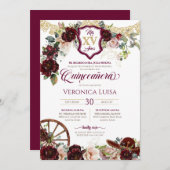 ブルガンディレッドローズチャエレガントーロキンセアニェラインヴィ 招待状 (正面/裏面)