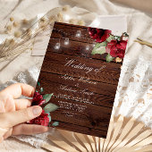 ブルガンディレッドローズ素朴ウッド結婚式招待状 招待状