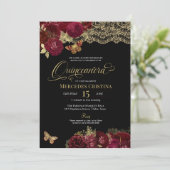 ブルガンディレッドローゼス金ゴールドレースバタフライキンセアニラ 招待状 (スタンド正面)