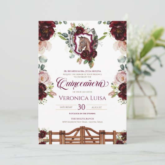 ブルガンディレッドローゼズホースクレスト素朴キンセアニェラ  招待状 (スタンド正面)