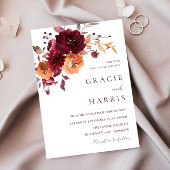 ブルガンディレッドワインバーントオレンジ秋の結婚式 招待状