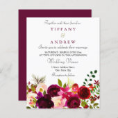 ブルガンディレッドワインフローラ予算結婚式招待状 (正面/裏面)