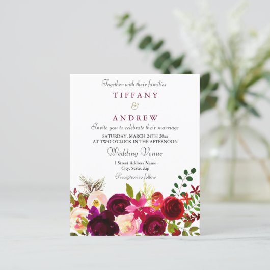 ブルガンディレッドワインフローラ予算結婚式招待状 (スタンド正面)