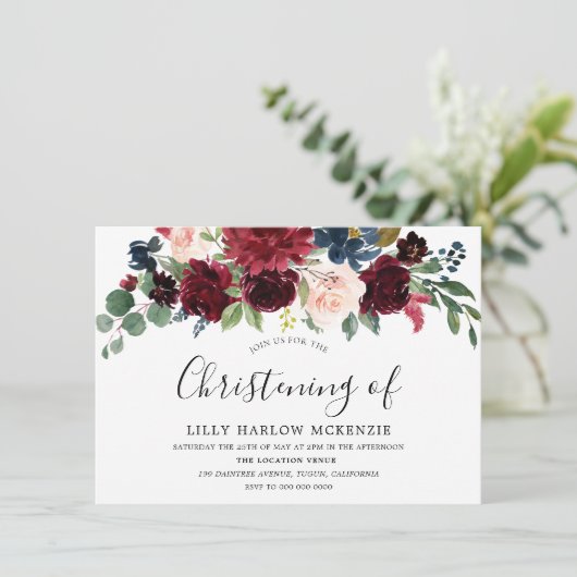 ブルガンディレッドワインモダン《キリスト教》洗礼式や命名式招待状 招待状 (スタンド正面)