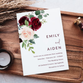 ブルガンディレッドワイン&赤面フローラ結婚ズ 招待状