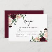 ブルガンディレッドワイン&赤面モダンズ結婚ズ 出欠カード (正面/裏面)