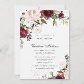 ブルガンディレッド赤面ピンクフローラブライダルシャワー 招待状 (正面)