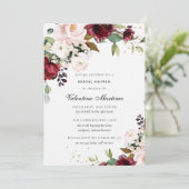 ブルガンディレッド赤面ピンクフローラブライダルシャワー 招待状 (スタンド正面)