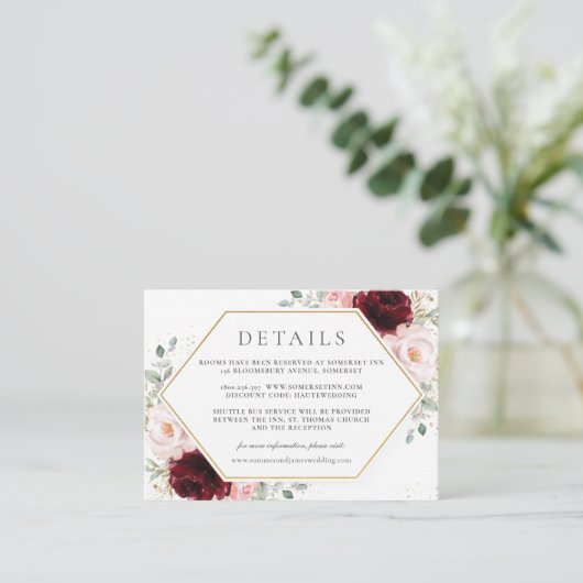 ブルガンディレッド赤面ピンク結婚フローラズ詳細 エンクロージャーカード (スタンド正面)