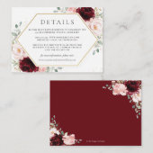 ブルガンディレッド赤面ピンク結婚フローラズ詳細 エンクロージャーカード (正面/裏面)