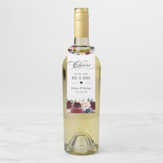 ブルガンディレッド赤面フローラブルー結婚ズ応援 ボトルネックタグ (ボトル)