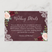 ブルガンディレッド赤面フローラレース結婚ズ詳細 エンクロージャーカード (正面)