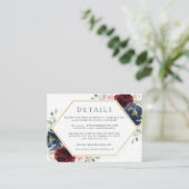 ブルガンディレッド赤面ブルーフローラ結婚ズ詳細 エンクロージャーカード (スタンド正面)