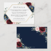 ブルガンディレッド赤面ブルーフローラ結婚ズ詳細 エンクロージャーカード (正面/裏面)