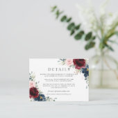 ブルガンディレッド赤面ブルーフローラ結婚ズ詳細 エンクロージャーカード (スタンド正面)