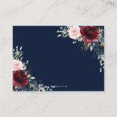 ブルガンディレッド赤面ブルーフローラ結婚ズ詳細 エンクロージャーカード (裏面)