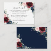 ブルガンディレッド赤面ブルーフローラ結婚ズ詳細 エンクロージャーカード (正面/裏面)