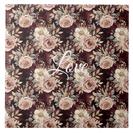 ブルガンディレッド赤面結婚フローラ タイル (正面)