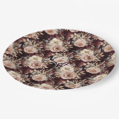 ブルガンディレッド赤面結婚フローラ ペーパープレート (アングル)