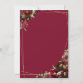 ブルガンディレッド金ゴールドウォーターカラーフローラキンセアニラ 招待状 (裏面)