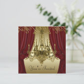 ブルガンディレッド金ゴールドシャンデリアパーティの招待状 招待状 (スタンド正面)