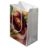 ブルガンディレッド金ゴールドバラフローラブライダルシャワー ミディアムペーパーバッグ (裏面アングル)