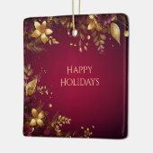 ブルガンディレッド金ゴールドフラワーズホリデーオーナメント セラミックオーナメント (左)