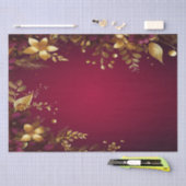 ブルガンディレッド金ゴールドフラワーズホリデーティッシュペーパー 薄葉紙 (クラフト)