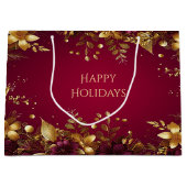 ブルガンディレッド金ゴールドフラワーズホリデー抱き枕 ラージペーパーバッグ (正面)