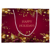 ブルガンディレッド金ゴールドフラワーズホリデー抱き枕 ラージペーパーバッグ (裏面)