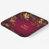ブルガンディレッド金ゴールドフラワーズホリデー紙プレート ペーパープレート (傾斜あり)