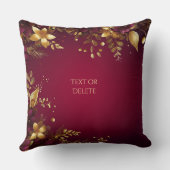 ブルガンディレッド金ゴールドフラワーズホリデー装飾用クッション クッション (裏面)