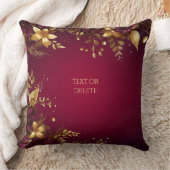 ブルガンディレッド金ゴールドフラワーズホリデー装飾用クッション クッション (ブランケット)