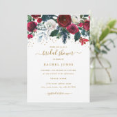 ブルガンディレッド金ゴールドフローラクリスマスブライダルシャワー 招待状 (スタンド正面)