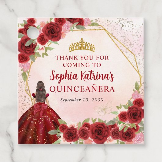 ブルガンディレッド金ゴールドフローラプリンセスティアラありがとう フェイバータグ (正面)