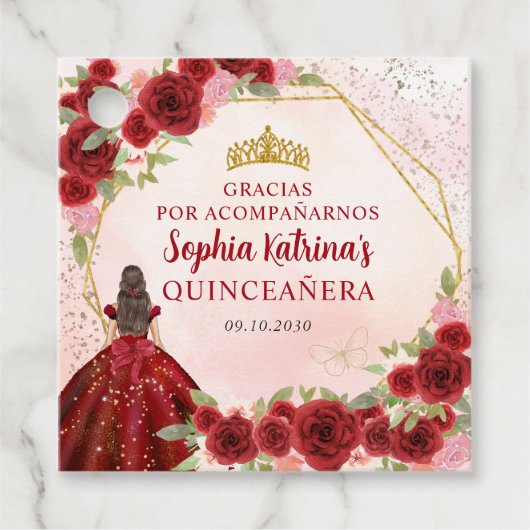 ブルガンディレッド金ゴールドフローラプリンセスティアラありがとう フェイバータグ (正面)