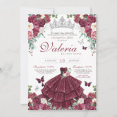 ブルガンディレッド&シルバーバタフライフローラキンセアニラ 招待状 (正面)