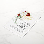 ブルガンディレッド&ホワイトフローラボホエレガントな結婚式 箔招待状 (回転した状態)